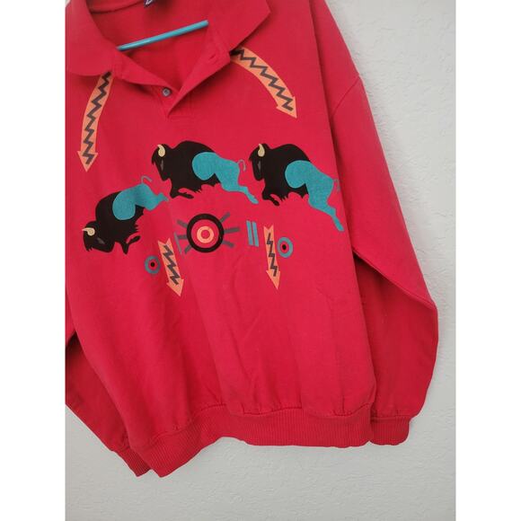 Vintage Wek The World Sweatshirt Buffalo Graphic‎ Southwestern 90s Adult Size 2 - Picture 5 of 11